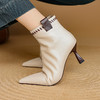 【预售5天】简约风小羊皮拼色细跟小短靴女冬季新款尖头高跟短筒时装靴春秋单靴DB&M6579 商品缩略图2