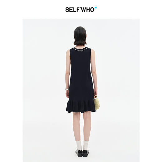 SELFWHO蓝色钉珠装饰背心连衣裙女2025夏季新款前高后低A摆鱼尾裙 商品图2