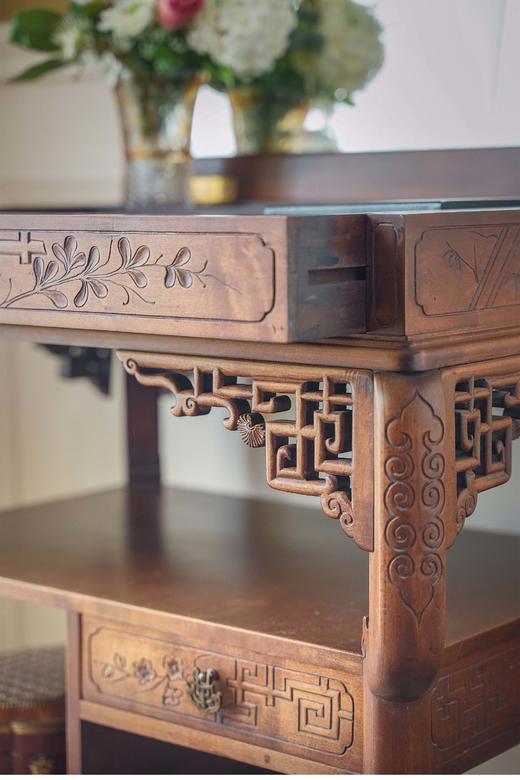 独角鹿西洋古董法国出品东方风格螺钿镶嵌多层古董桌子 商品图4