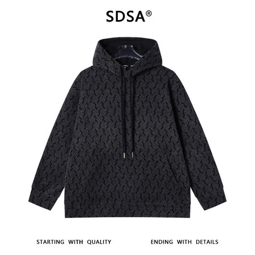 WY1150SDSA男士秋冬新款痞帅男装设计师撞色暗纹提花抽绳连帽卫衣高级感 商品图1