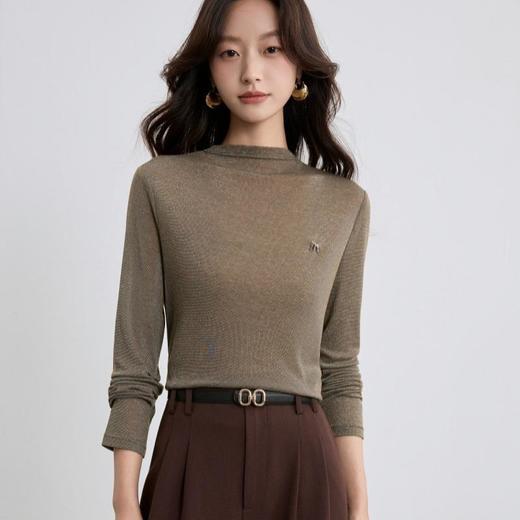 「自」全新升级【铂金会员146/天猫199/差价53】(53929)洛诗琳新款半高领打底衫2025秋季时尚网纱针织打底上衣女 商品图2