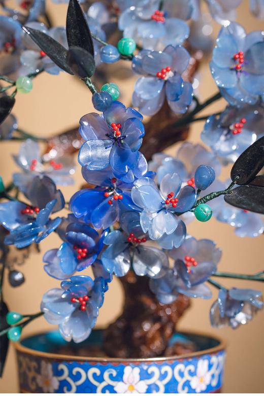 【已售】中国古董 传统花卉纹景泰蓝盆装饰「蓝韵樱花」珍宝像生盆景摆件 商品图3