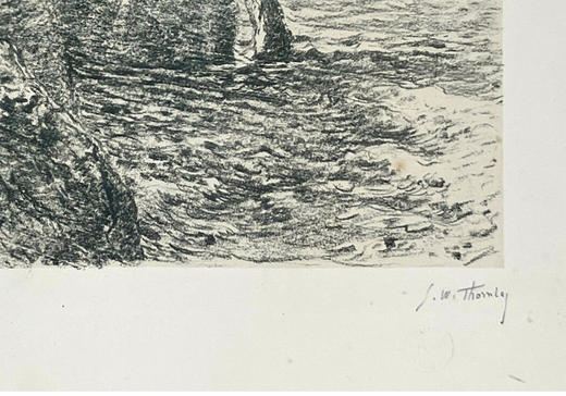 独角鹿西洋古董1892年代法国巴黎Goupil出版印象派大师莫奈授权版画家Georges William Thornley出品限量石版画作品《海崖》 商品图5