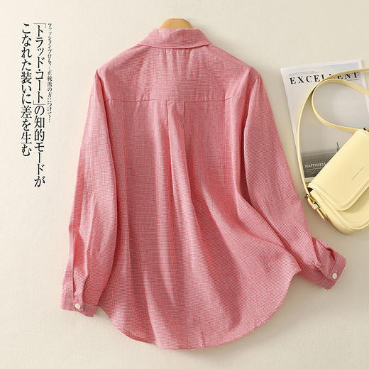 GYH 6210休闲千鸟格长袖宽松休闲大码小猫刺绣格子衬衫 商品图3