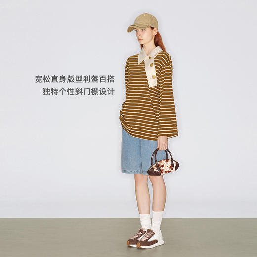 lost in echo2025秋冬新款独特斜门襟精致刺绣休闲宽松全棉POLO衫 商品图1