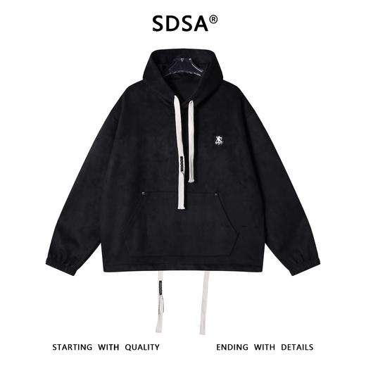 25F057SDSA秋冬新款痞帅男装潮牌绒面下摆松紧抽绳连帽卫衣刺绣标百搭 商品图1