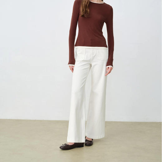 日本进口东洋纺致绸牛奶蛋白山羊绒自发热假两件长袖t恤 撞色拼接设计 手感柔软，经典圆领修饰脖颈曲线；150g克重轻膨体面料，自带高级微光泽感 商品图4