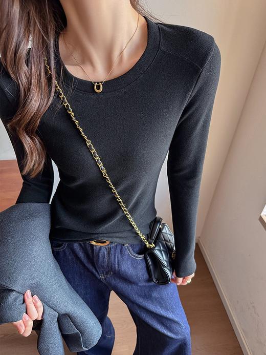 高级感百搭圆领加厚磨毛长袖内搭秋冬季修身打底衫女 商品图2