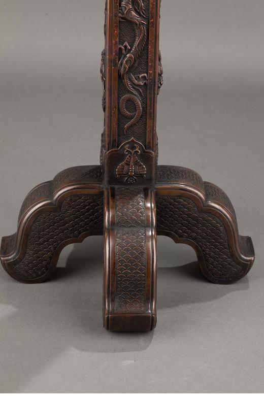 独角鹿西洋古董日本明治时期工匠正明签名出品龙纹底座装饰雄鹰造型赤铜古董雕塑 商品图4