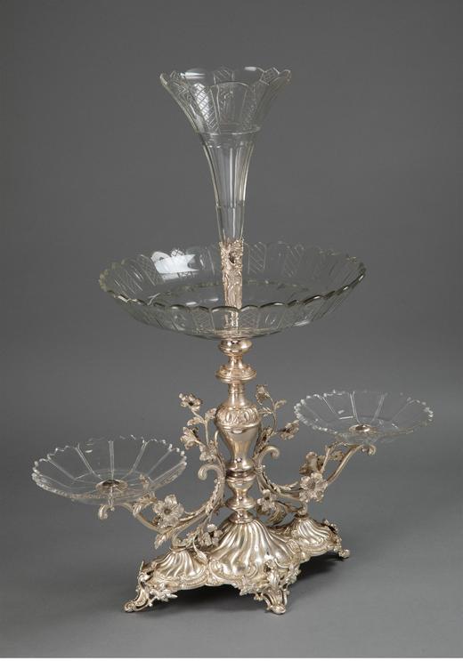 独角鹿西洋古董法国洛可可风格古典花叶主题镀银精雕装饰水晶托盘马蹄莲造型艺术摆件果盘 商品图1