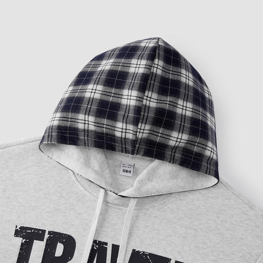 商场同款|森马卫衣男秋装假两件2025新款拼接格纹连帽上衣复古潮 商品图2