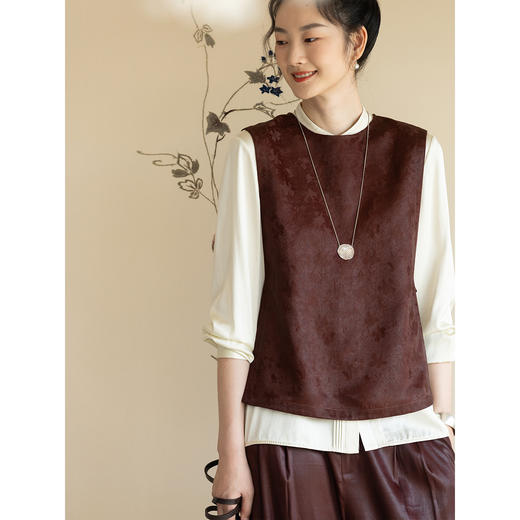 牧衣游原创 重磅24姆米提花香云纱马夹复古东方文艺百搭上衣 之行 商品图2