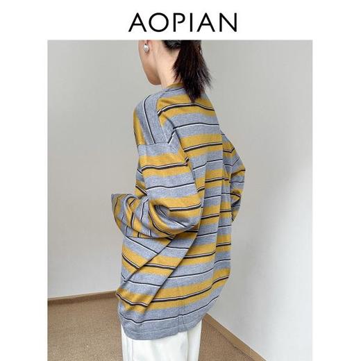 奥篇【撞色条纹】可水洗真丝羊毛混纺 宽松廓形圆领复古条纹针织衫 商品图4