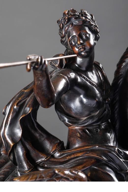 独角鹿西洋古董法国出品雕塑家Antoine Coysevox设计布勒镶嵌底座装饰青铜雕塑作品一对《骑飞马的荣誉女神与墨丘利》 商品图4