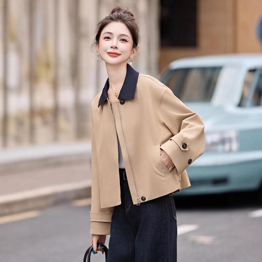 HR ZYF8879韩系轻奢风衣英伦风拼接条纹长袖中长款外套 商品图3