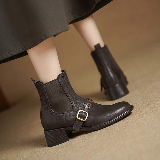 OLD 661-11大码真皮短靴粗跟马丁靴【限价】 商品图3