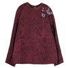 牧衣游原创 丝麻提花手工刺绣套头衫秋拼接东方复古红色上衣 尽染 商品缩略图4