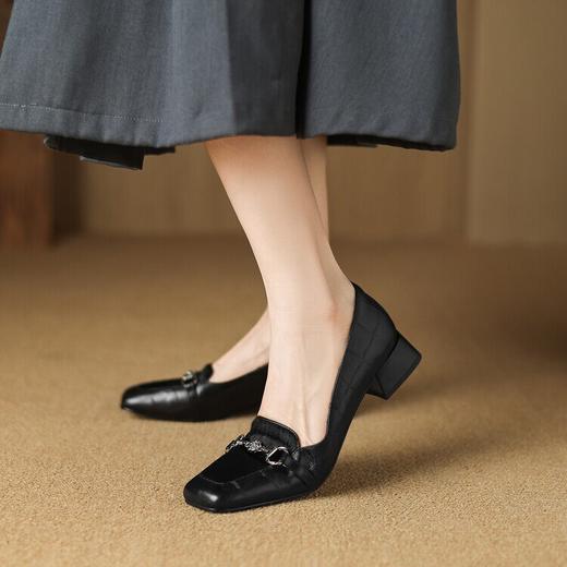 【预售5天】方头粗跟马毛复古浅口单鞋，通勤一脚蹬时尚小皮鞋WXJFG&W340 商品图4