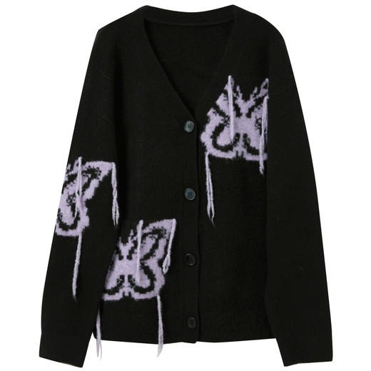 三彩2025冬季新款宽松慵懒蝴蝶针织衫长袖单排扣开衫复古外套M 商品图4