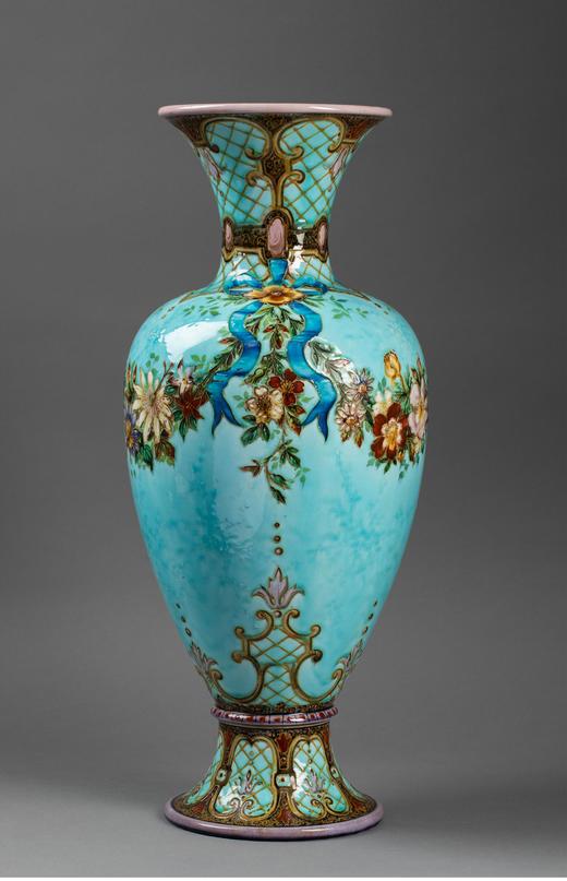 独角鹿西洋古董法国大师Théodore Deck彩釉陶瓷古董花瓶艺术摆件一对 商品图3