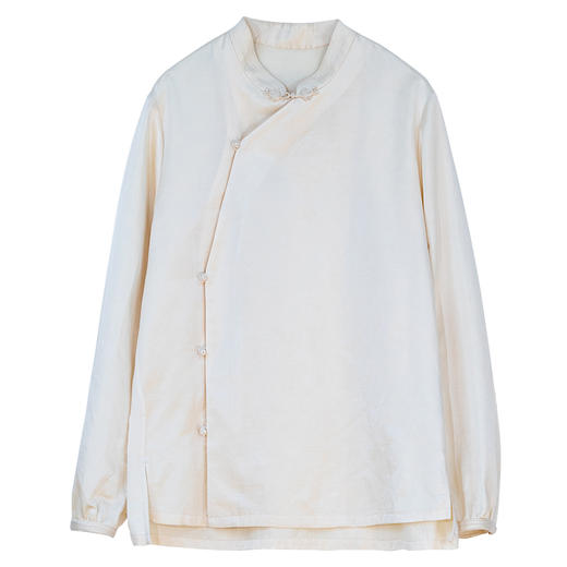 牧衣游原创 丝棉净色衬衫新款宽松质朴斜襟复古东方百搭衬衣 知余 商品图4