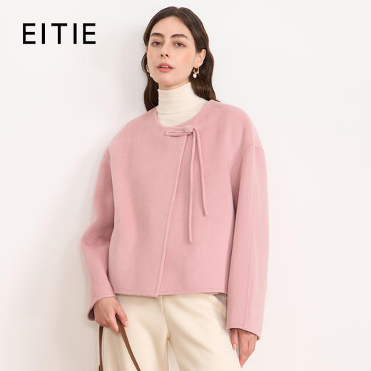 【粉色羊毛呢短外套】EITIE爱特爱温柔气质圆领宽松2025秋冬新款D2503907 商品图0