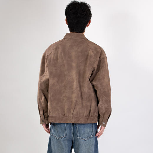 DRONKOO 2025 翻领前斜分割口袋金属扣下摆橡筋微阔中厚皮衣 商品图4