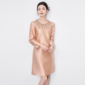 「高货wl」全新升级【铂金会员367/天猫499/差价132】(21548)洛诗琳气质重工手工钉钻连衣裙2025秋季新款法式优雅A字裙