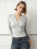 TR她热 灰调序曲 灰色交叉褶皱设计叠穿修身显瘦上衣打底衫 商品缩略图1