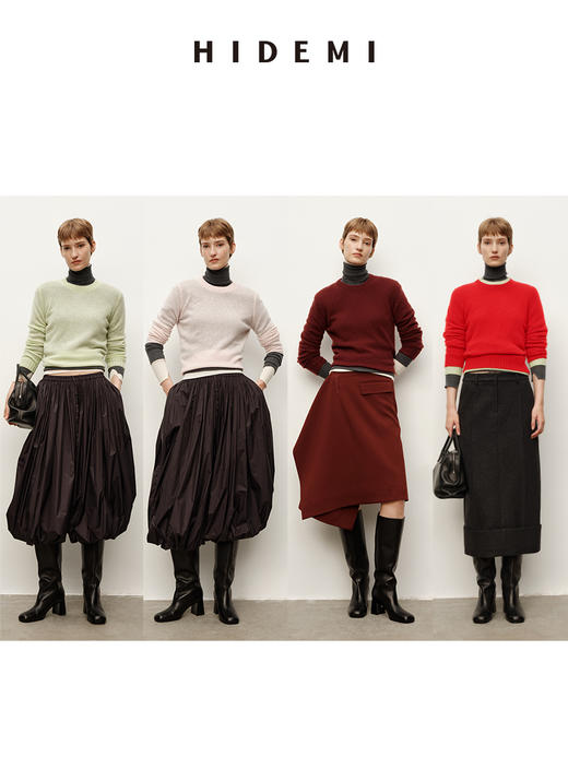 HIDEMI 进口stoll26支精纺纱织山羊绒圆领长袖极简针织毛衣 商品图0