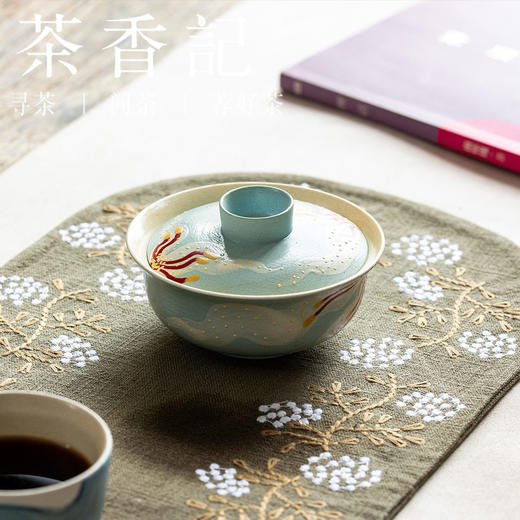 茶香记牧渔井天蓝百合盖碗100ml景德镇陶瓷泡茶碗手绘主泡器功夫茶具原创手作 商品图1