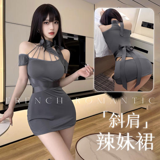 霏慕 不规则斜肩镂空辣妹裙ZY07绑带连衣裙性感睡裙夏季流行单品睡衣女 商品图0