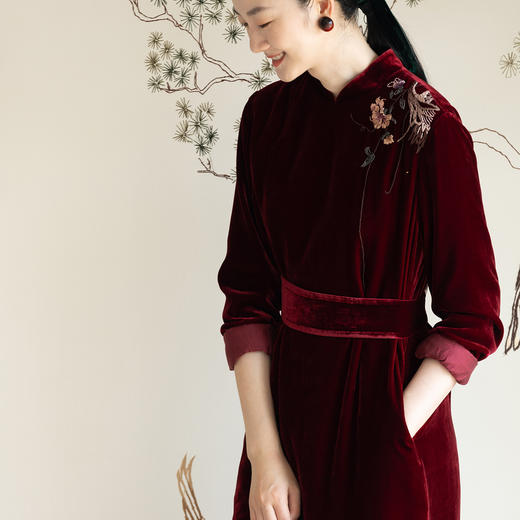 牧衣游原创设计 丝绒腰带红色复古文艺 陌花【不支持会员折】 商品图0