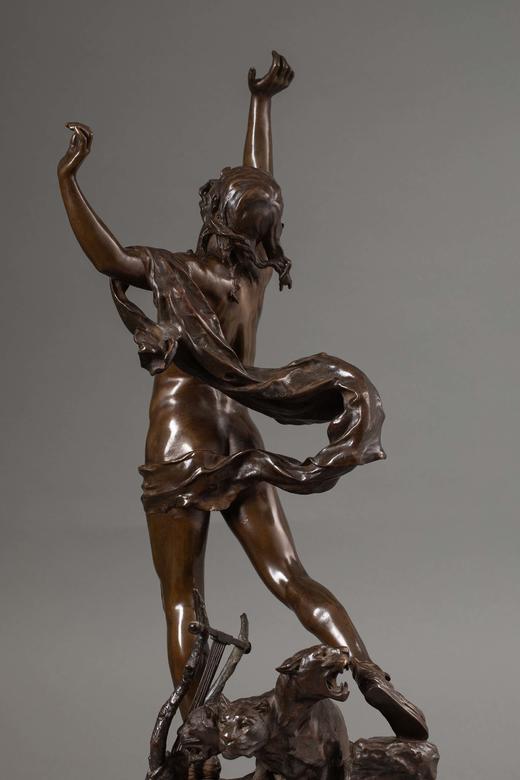 独角鹿西洋古董法国雕塑家Raoul Verlet创作Barbedienne铸造工坊签名出品人物主题青铜雕塑作品《俄耳甫斯的悲伤》 商品图2