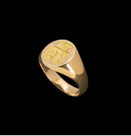 独角鹿西洋古董法国出品18K黄金精雕冠冕金星纹章主题印章戒指古董珠宝 商品图0