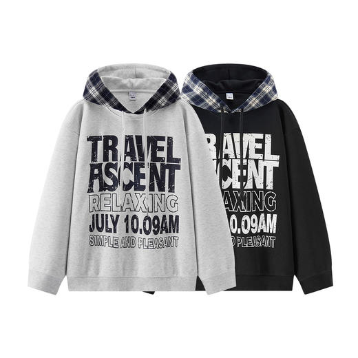 商场同款|森马卫衣男秋装假两件2025新款拼接格纹连帽上衣复古潮 商品图4