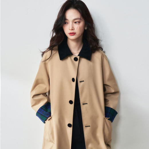 25秋新款复古撞色miu系格纹双面穿卡其色中长款减龄风衣外套25072 商品图3