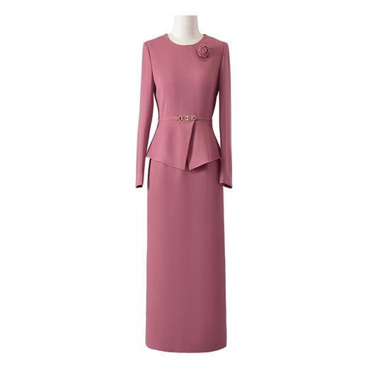 Y435粉色连衣裙女2025秋季新款气质时尚减龄修身显瘦假两件长袖直筒裙 商品图4