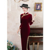 SKY 282212复古国风长款丝绒七分袖旗袍 商品缩略图2