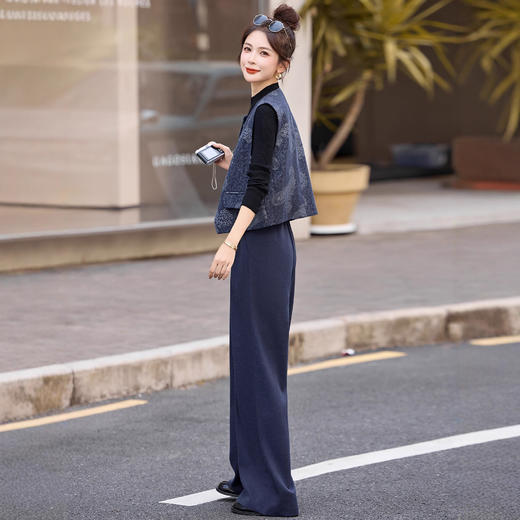 HR ZYF8090韩版简约长袖衬衫马甲阔腿裤三件套 商品图3