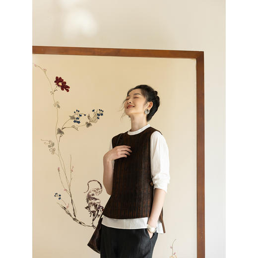 牧衣游原创 重磅格子肌理香云纱马夹老布手工感复古禅意上衣 之然 商品图3