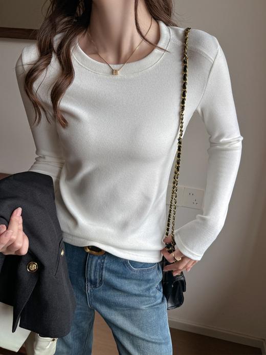 高级感百搭圆领加厚磨毛长袖内搭秋冬季修身打底衫女 商品图3