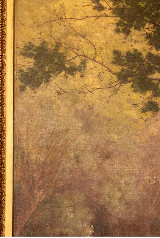 独角鹿西洋古董法国画家René Charles Edmond His签名创作河畔风景主题布面古董油画 商品图2