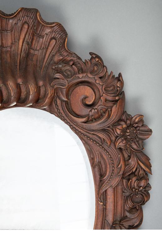 独角鹿西洋古董法国出品路易十五风格古典花卉卷叶主题胡桃木精雕挂镜 商品图1