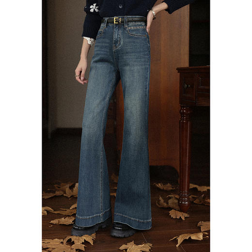 鹿向南「霓甜巴黎」蓝色宽松微喇牛仔裤初秋修身显瘦阔腿长裤女款 商品图0