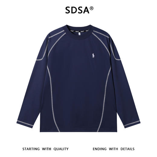 T4816SDSA男士秋冬新款痞帅男装舒适撞色明线刺绣标圆领长袖T恤百搭潮 商品图1