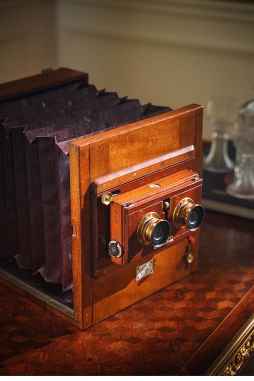 独角鹿西洋古董英国著名品牌Marion & Co. 出品硬木装饰黄铜配件双镜头湿版立体相机摆件 商品图1