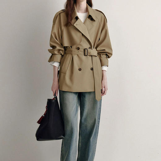 「高jz」全新升级【铂金会员367/天猫489/差价122】(74825)洛诗琳气质中长款风衣2025秋季新款韩版双排扣显瘦风衣外套 商品图0