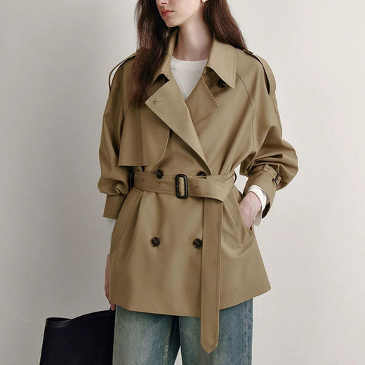 「高jz」全新升级【铂金会员367/天猫489/差价122】(74825)洛诗琳气质中长款风衣2025秋季新款韩版双排扣显瘦风衣外套 商品图1