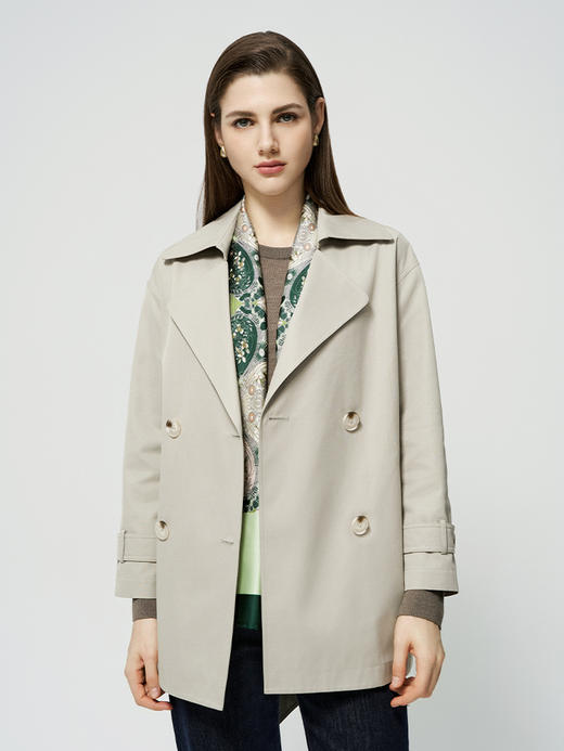 【双排扣风衣外套】25年秋冬新品女士时尚短款纯色防风外套 商品图0